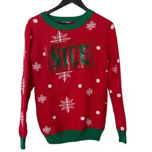 Ugly Christmas Sweater Red Green Sequin Change Naughty Nice Pullover Sweater M